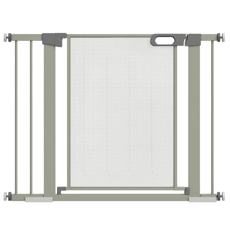 Barrière sécurité animaux escalier 76 x 75-103 x 2 cm fermeture automatique verrou double moderne épuré en acier gris 21_0007446