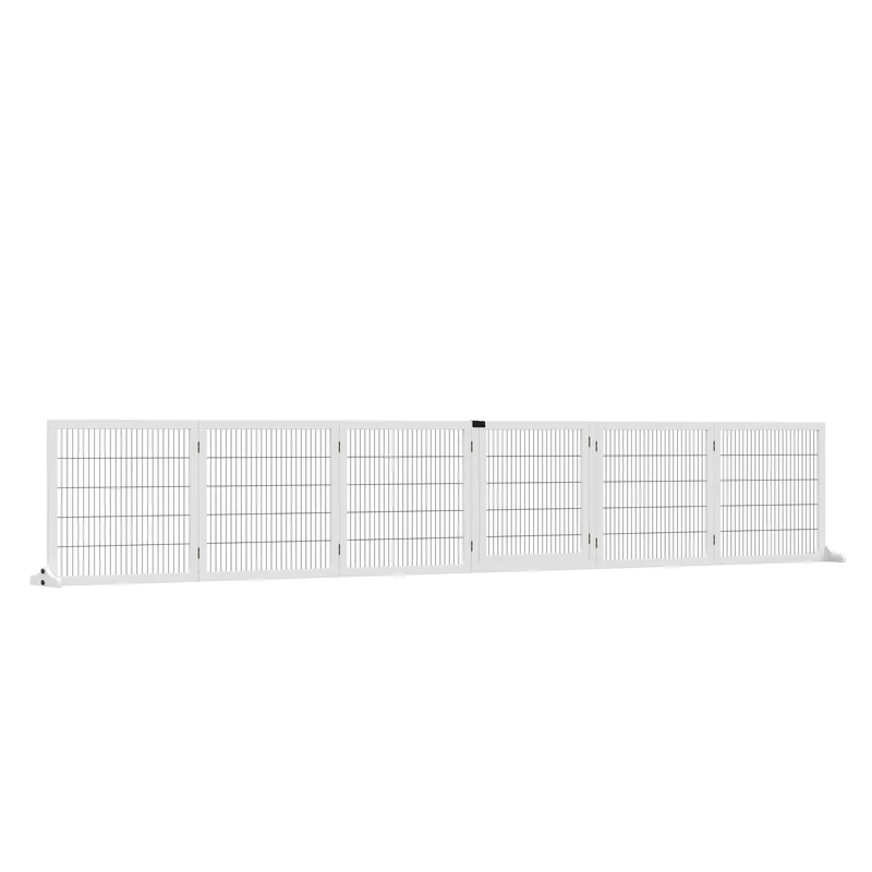 Barrière de sécurité chien modulable 432 x 36 x 70 cm panneaux pliables pieds amovibles stables scandinave en bois blanc 21_0007431