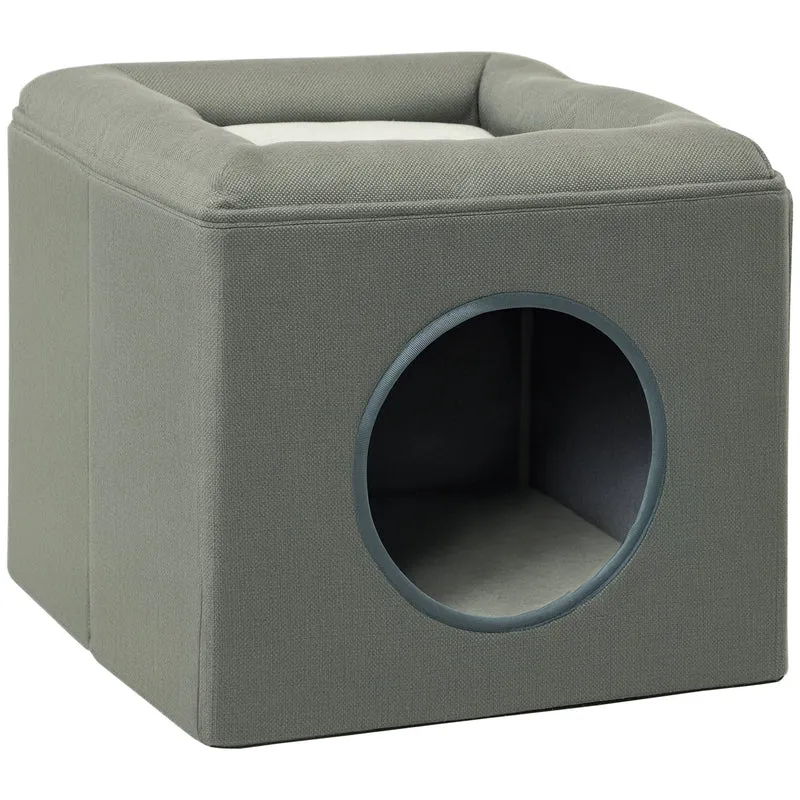 Niche pour chat refuge 36.5 x 36.5 x 33 cm espace couchage et plateforme d'observation design moderne épuré en MDF gris 21_0007687