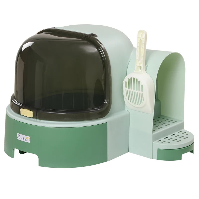 Maison de toilette fermée capsule pour chat 52 x 60 x 42 cm nettoyage facile pelle incluse moderne épuré en PP vert 21_0007783