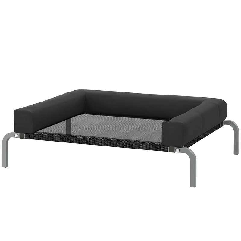 Lit surélevé pour chien extérieur 90 x 65 x 30 cm aération optimale oreiller en u confortable moderne en textilène noir 21_0007371