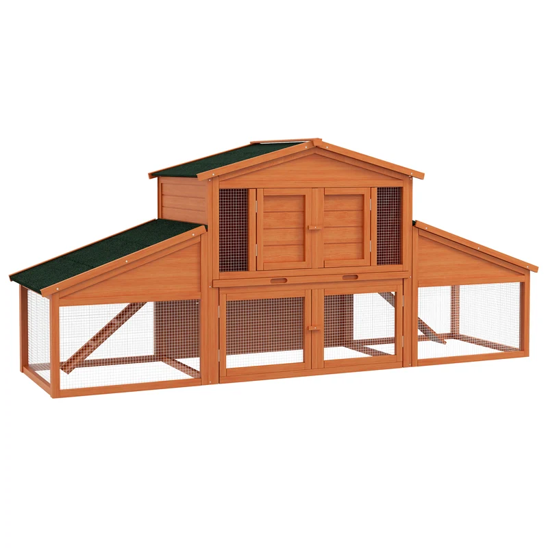 Clapier pour lapins 225 x 70 x 100 cm deux étages spacieux toit étanche rustique ambiance cosy jardin en bois orange 21_0007875