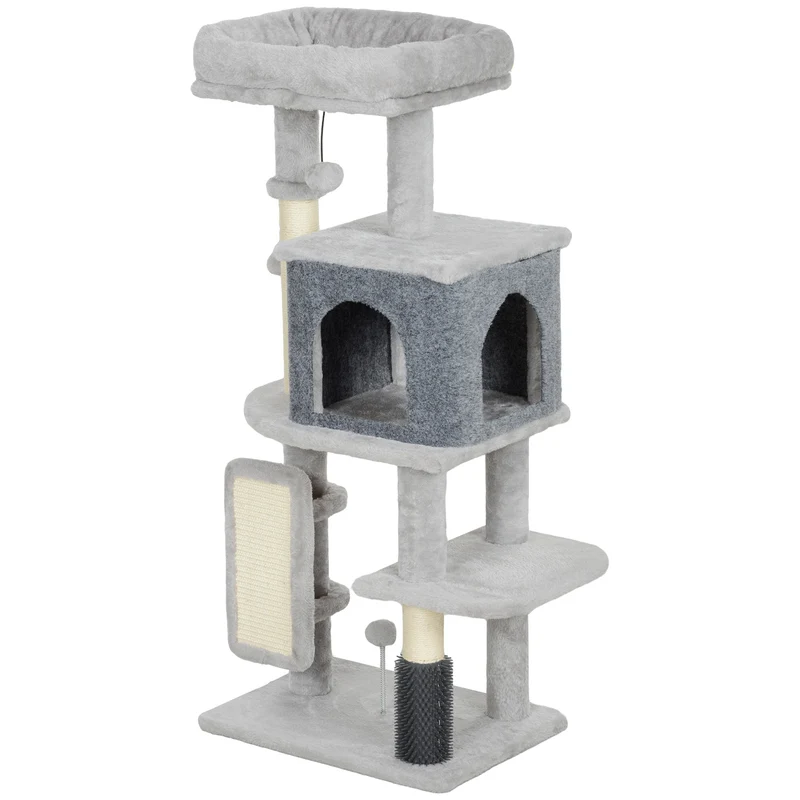 Arbre à chat tour de jeux 44 x 34 x 104 cm lit maisonnette poteaux à griffer moderne en bois d'ingénierie gris clair 21_0007722