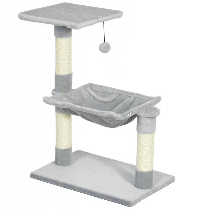 Arbre à chat avec hamac et plateforme 50 x 36 x 70 cm 3 griffoirs pour plusieurs chats design cosy en peluche gris clair 21_0007631