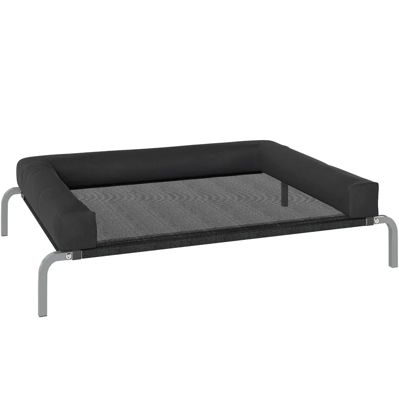 Lit surélevé pour chien intérieur extérieur 110 x 75 x 30 cm oreiller en u porte 20 kg moderne épuré en textilène noir 21_0007372