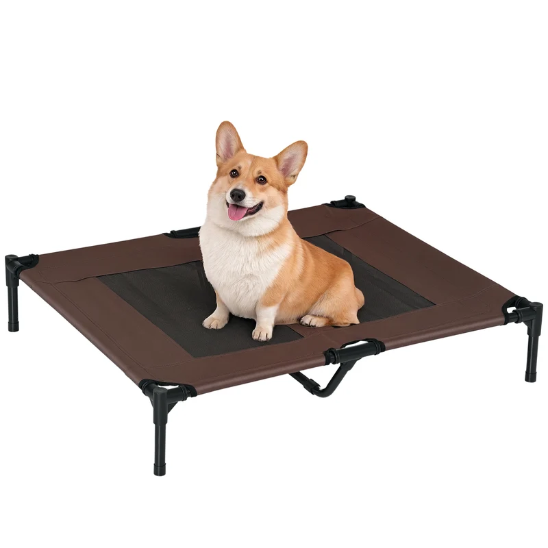 Lit surélevé pour chien et chat 92 x 76 x 18 cm confort ventilé entretien facile moderne épuré en tissu oxford café 21_0007327
