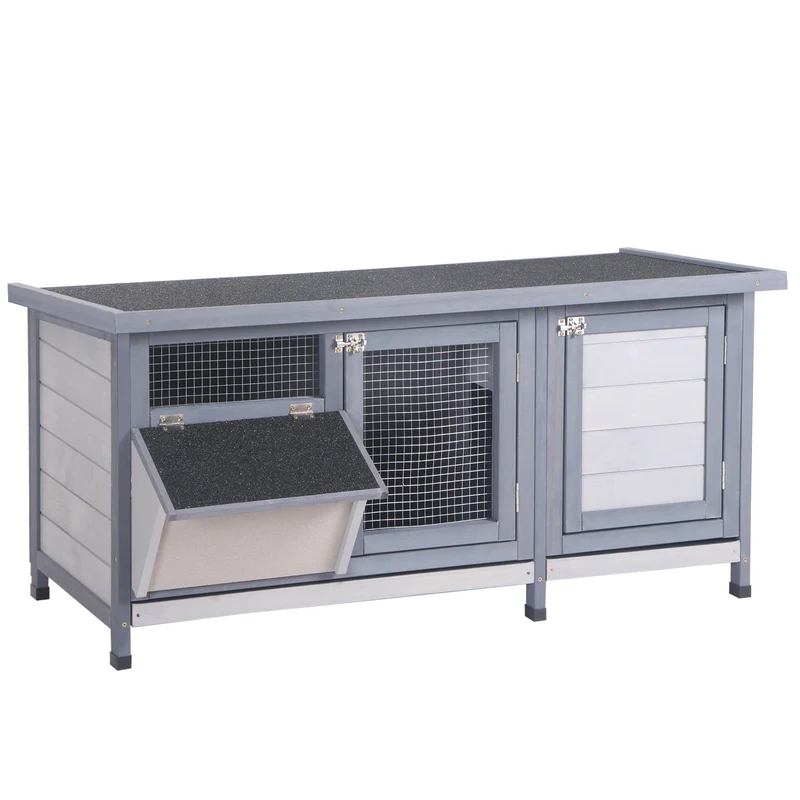 Clapier sur pied mi-ouvert mi-fermé 112 x 50 x 54 cm entretien facile plateau coulissant style scandinave en bois gris 21_0007898