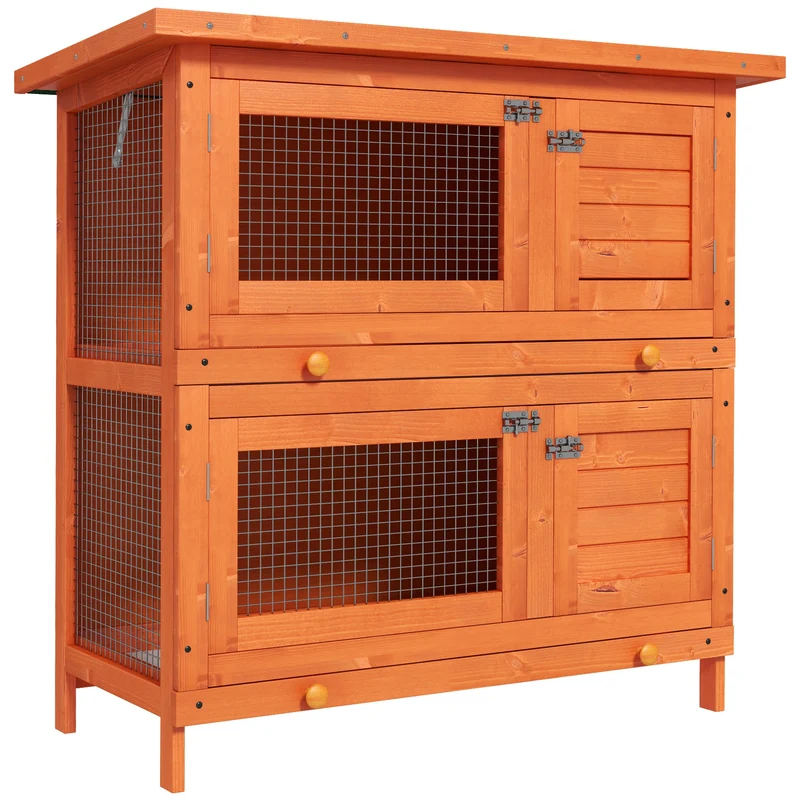 Clapier double pour lapins 90 x 45 x 90 cm toit ouvrant tiroirs coulissants rustique pour jardin terrasse en bois vert 21_0007865