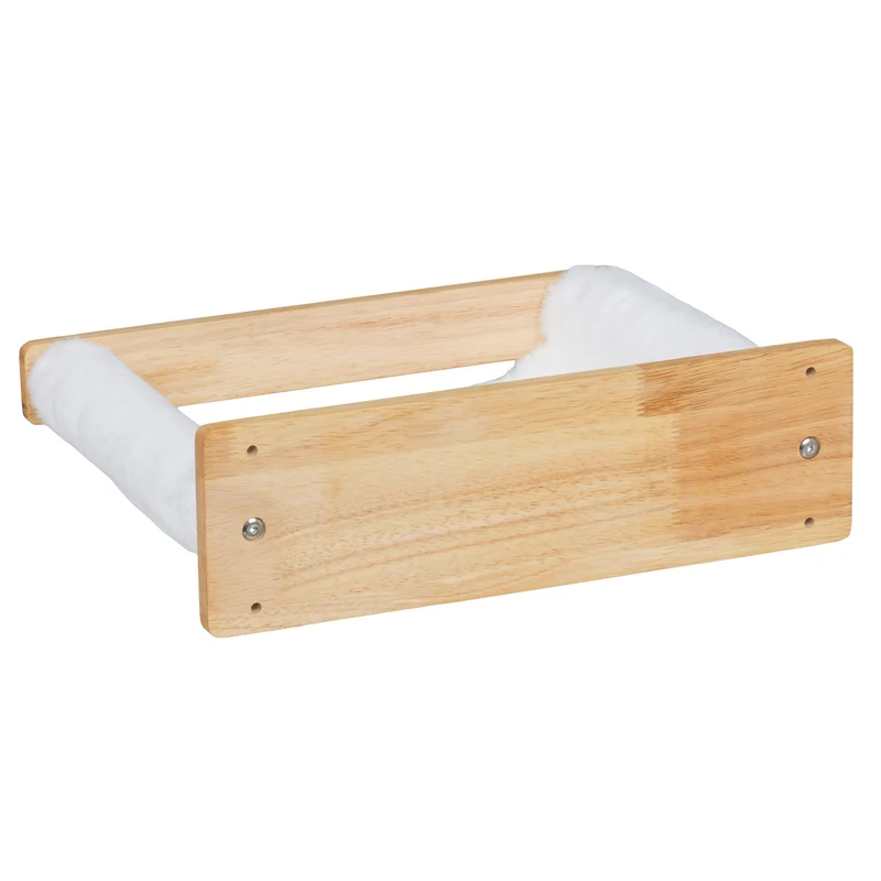Hamac pour chats mural confortable surface de couchage peluche 60 x 30 x 15 cm en bois beige 13_0016848