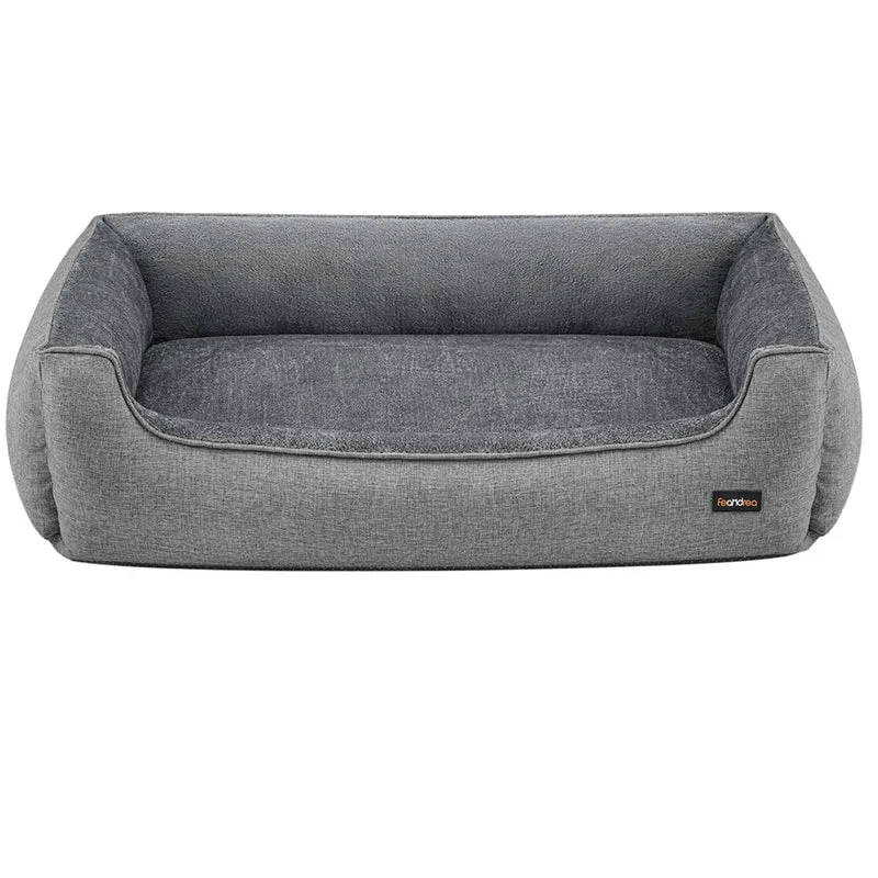 Lit pour chien 110 x 75 x 27 cm panier pour chien revêtement en tissu style ours en peluche déhoussable et lavable en machine gris 12_0007851