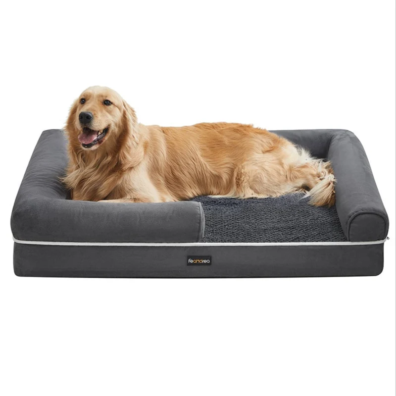 Panier pour chien orthopédique canapé lit pour animaux rembourrage moelleux bords rehaussé housse amovible et lavable 91 x 71 x 25 cm aantidérapant gris clair 12_0006856