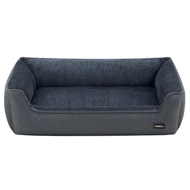 Lit pour chien 110 x 75 x 27 cm panier pour chien revêtement en tissu style ours en peluche déhoussable et lavable en machine gris 12_0007850