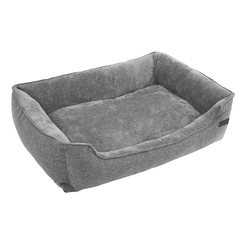 Lit pour chien 110 x 75 x 27 cm panier pour chien revêtement en tissu style ours en peluche déhoussable et lavable en machine gris 12_0007849