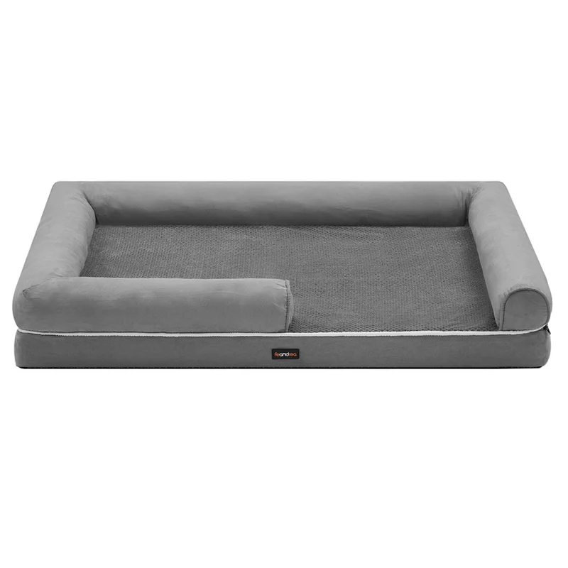 Panier pour chien orthopédique canapé lit pour animaux rembourrage moelleux bords rehaussé housse amovible et lavable 91 x 71 x 25 cm antidérapant gris clair 12_0006860