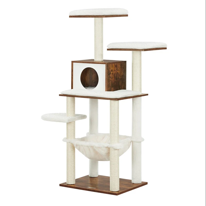 Arbre à chat tour de jeux 138 cm niche marron rustique 12_0003889