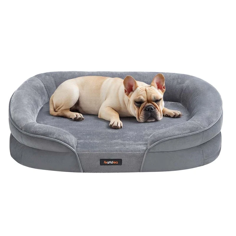 Panier pour chien de taille grande 91 x 68 x 18 cm orthopédique mousse alvéolée doublure hydrofuge bords surélevés housse amovible et lavable antidérapant gris clair 12_0006810