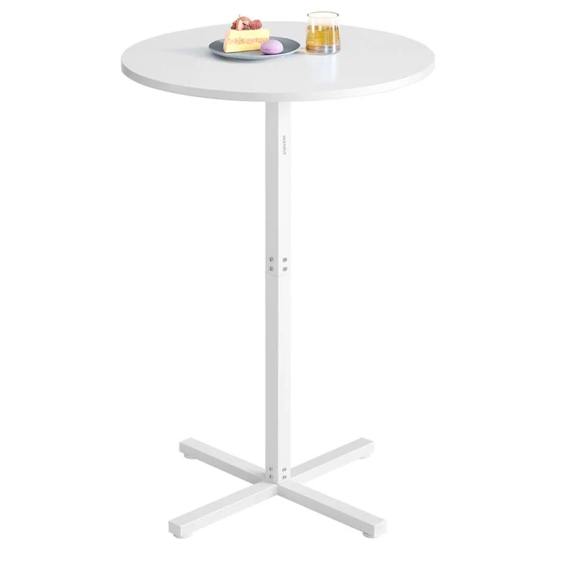 Table de bar haute cadre en métal 60 x 60 x 104,5 cm pour salle à manger bistrot montage facile base en croix pour 2-3 personnes style moderne blanc 12_0007575