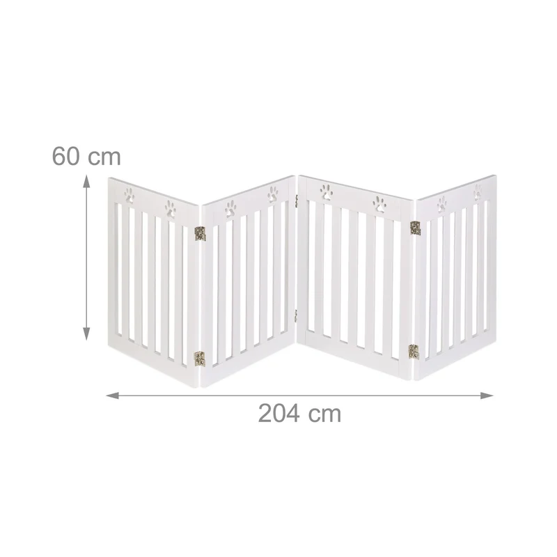Barrière de sécurité pliable pour chien escalier 60 x 204 x 2 cm installation flexible design joyeux en MDF blanc 13_0015474