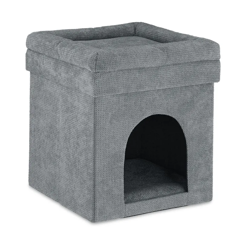 Niche pour chat et pouf 2 en 1 gris pliable salon confort moderne 45 x 45 x 45 cm en tissu gris 13_0011147