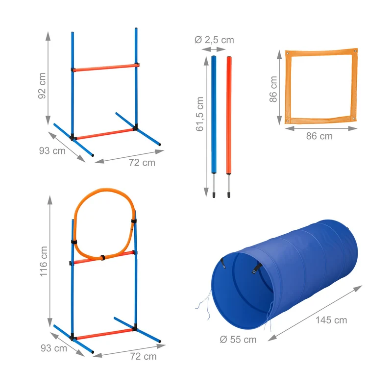 Kit d'agilité canin parcours extérieur 76 pièces avec haies tunnel et slalom en plastique bleu 13_0016716