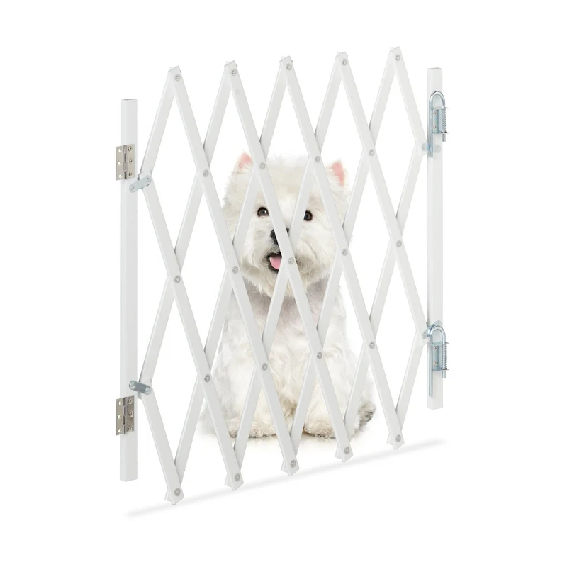 Barrière de protection extensible pour chiens ajustable 80 x 100 cm utilisation pratique style moderne en bambou blanc 13_0013083