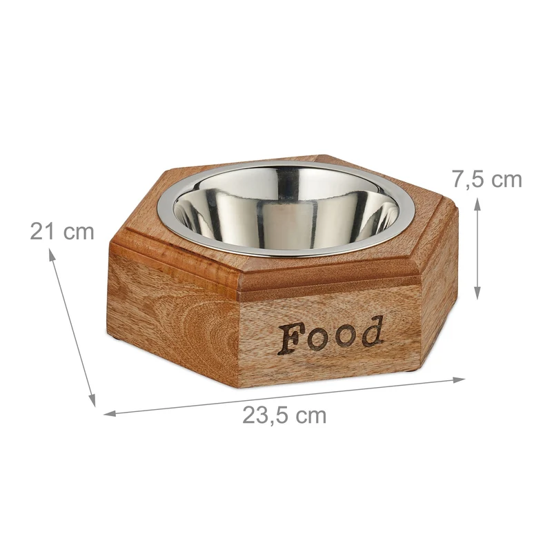Supports avec gamelles pour chiens antidérapants 2 écuelles en bois de manguier inoxydable noir 13_0014308