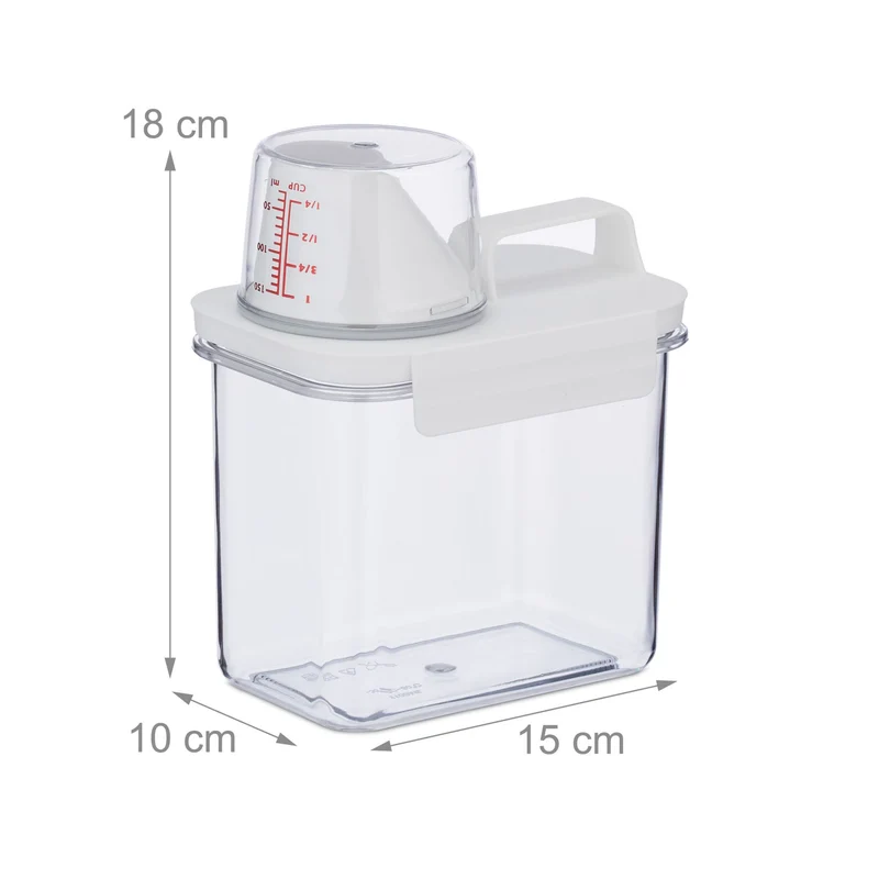 Boîte de rangement alimentaire 1,1 litre avec verre doseur hermétique usage domestique design épuré en plastique transparent 13_0014853
