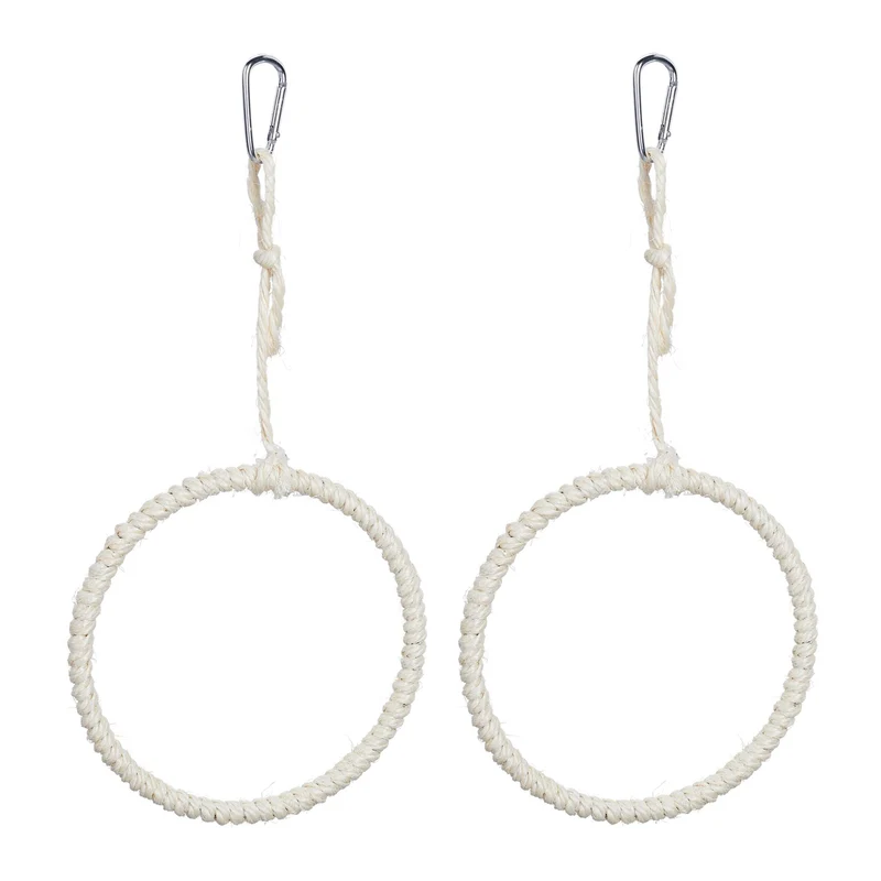 Lot de 2 balançoires pour oiseaux amusantes et divertissantes en herbiers marins naturels beige 13_0014343