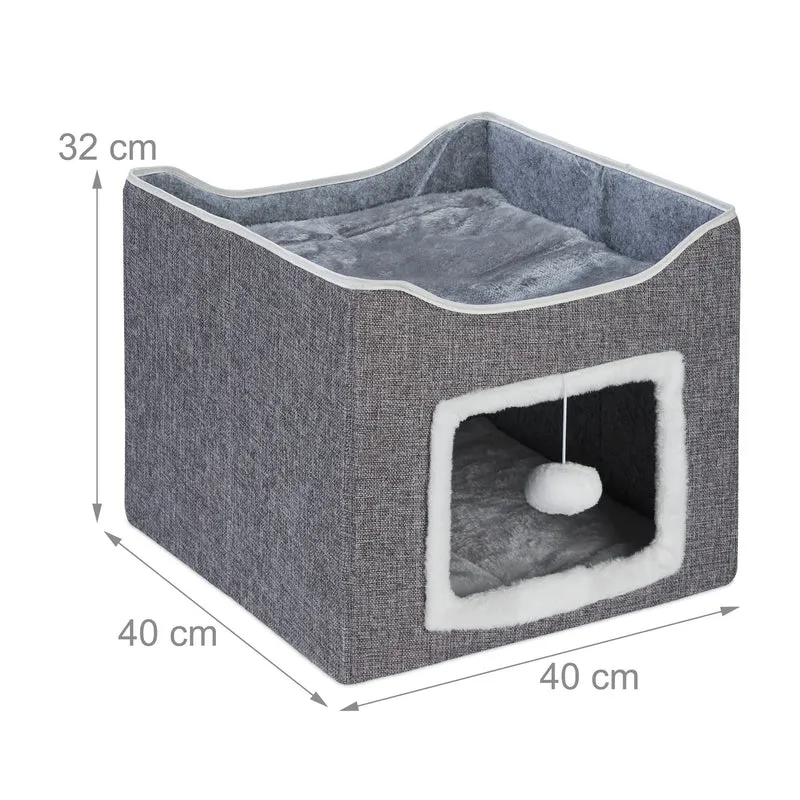 Lot de 2 grottes douillettes pour chat intérieur confort optimal 60 x 40 x 40 cm en tissu gris 13_0014196