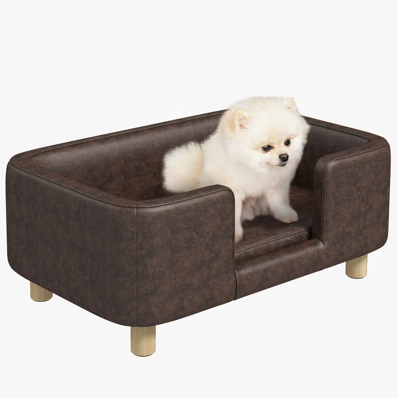 Canapé pour chien et chat 74 x 48.5 x 31 cm coussin moelleux grand confort design contemporain en microfibre chocolat 21_0007347