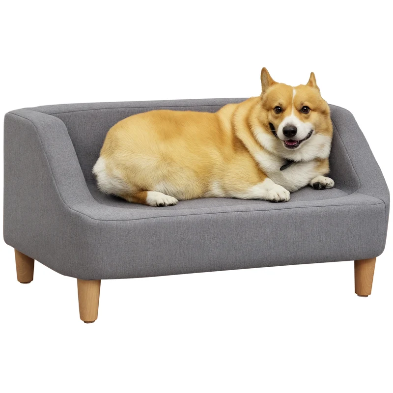 Canapé pour chien 75 x 55 x 39 cm housse lavable rembourrage 6 cm cadre bois massif scandinave en tissu polyester gris 21_0007350