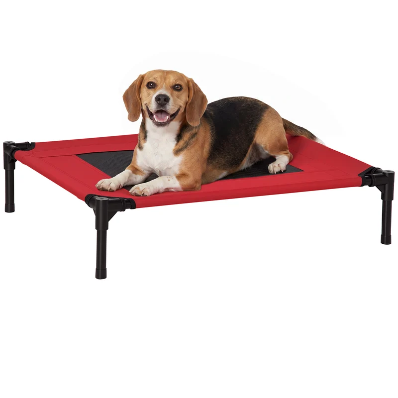 Lit surélevé pour chiens et chats jardin intérieur 76 x 61 x 18 cm ventilé antidérapant design cosy en textilène rouge 21_0007339