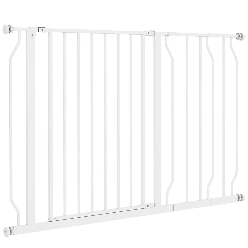 Barrière de sécurité pour animal réglable 75-115 x 76 cm double verrouillage ouverture 2 sens style épuré en acier blanc 21_0007423