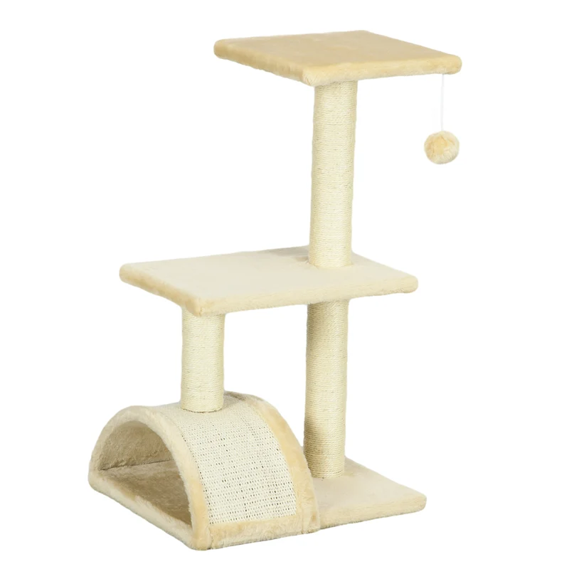 Arbre à chat griffoir et aire de jeu 40 x 35 x 72 cm assise confortable design moderne salon avec balle en MDF crème 21_0007653