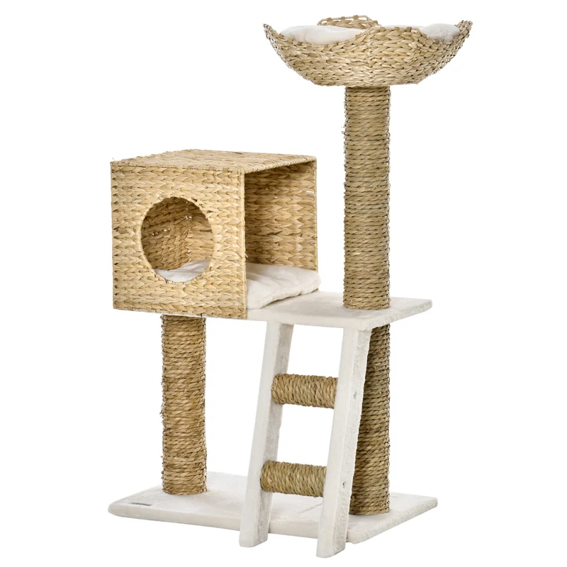 Arbre à chat centre d'activités 57 x 37 x 100,5 cm confort et grattage design épuré en panneau de particules gris clair 21_0007657
