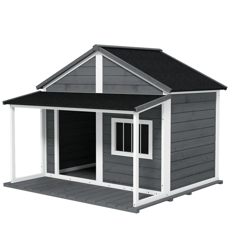 Niche pour chien cabane 124 x 112 x 105 cm terrasse surélevée protection intempéries style rustique jardin en bois gris 21_0007289