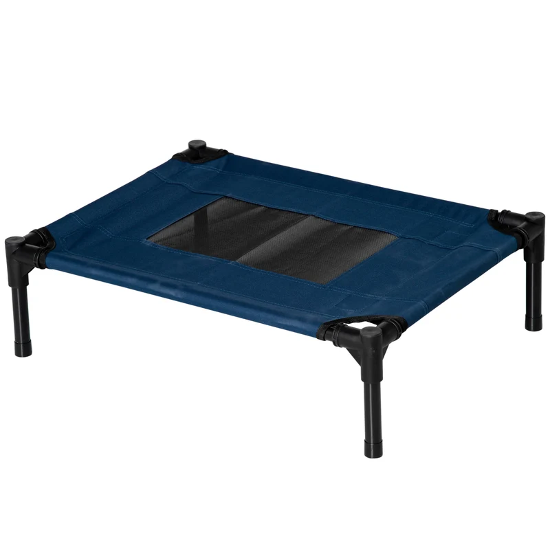 Lit surélevé pour chiens chats 61 x 46 x 18 cm ventilation optimale anti insectes moderne extérieur en textilène bleu 21_0007338