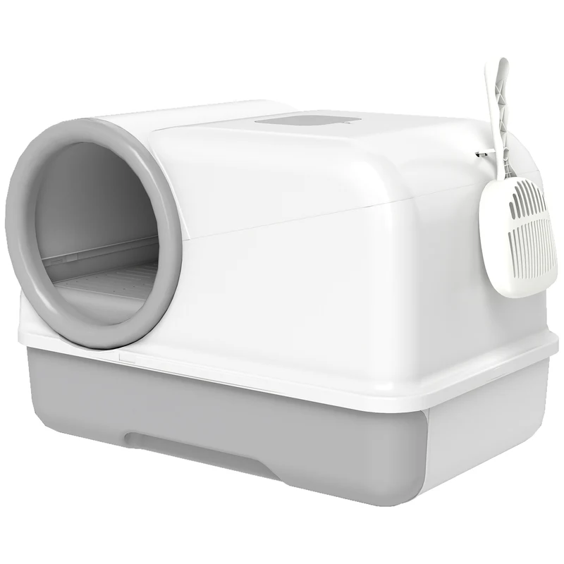 Bac à litière fermé maison de toilette pour chat 59 x 39.5 x 39.5 cm nettoyage facile anti odeurs moderne en PP gris 21_0007815