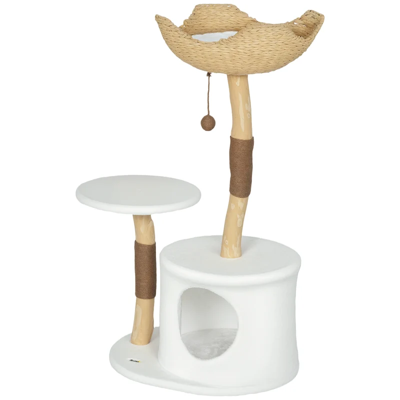 Arbre à chat tour 55 x 45 x 102 cm base stable coussin lavable scandinave contemporain en panneau de particules blanc 21_0007747