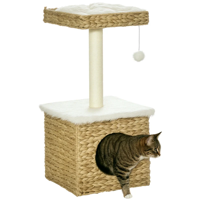 Arbre à chat centre d'activités 40 x 40 x 83 cm repos et griffoir rustique décoratif en panneau de particules marron 21_0007694