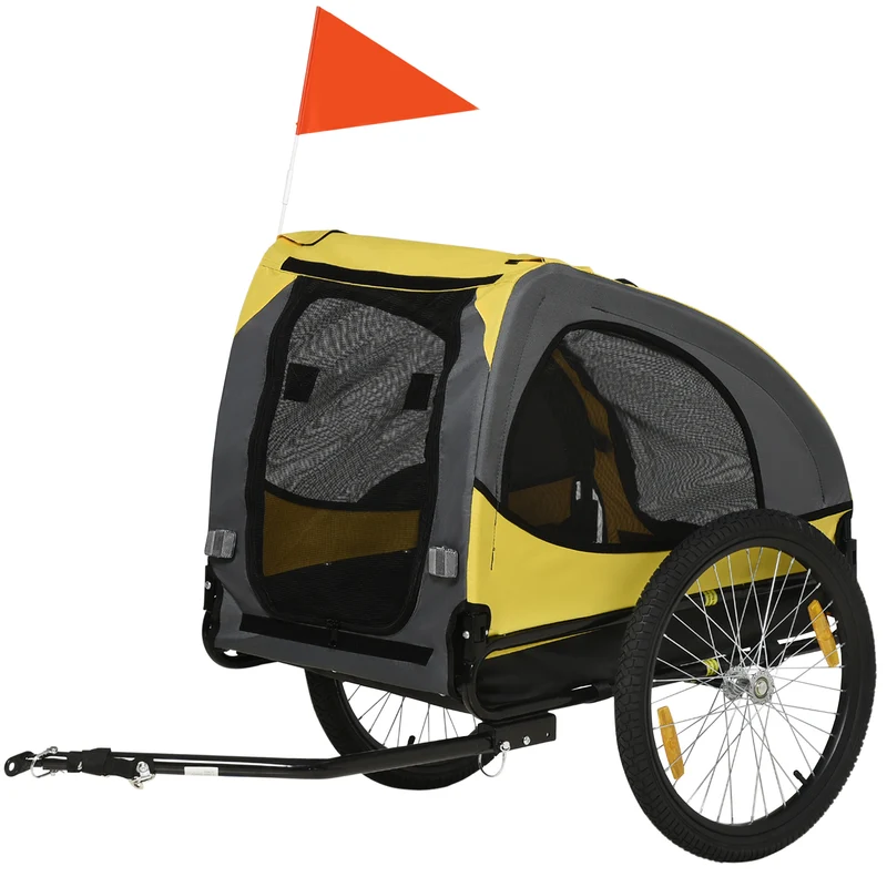 Remorque de vélo pour chien 140 x 71 x 83 cm ventilation renforcée sécurité moderne épuré extérieur en tissu oxford jaune 21_0007247