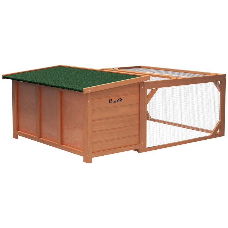 Clapier d'extérieur pour lapins 125,5 x 100 x 49 cm ouverture supérieure toit étanche design rustique en bois orange 21_0007916