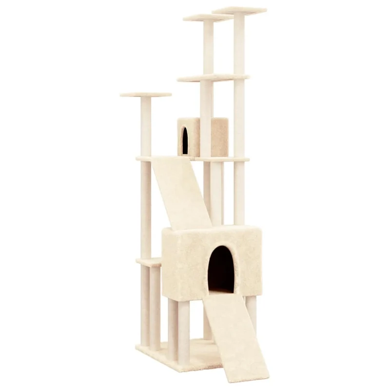 Arbre à chat meuble tour grimper jouet grattage grattoir escalade plateforme avec griffoirs en sisal 190 cm crème 02_0022507
