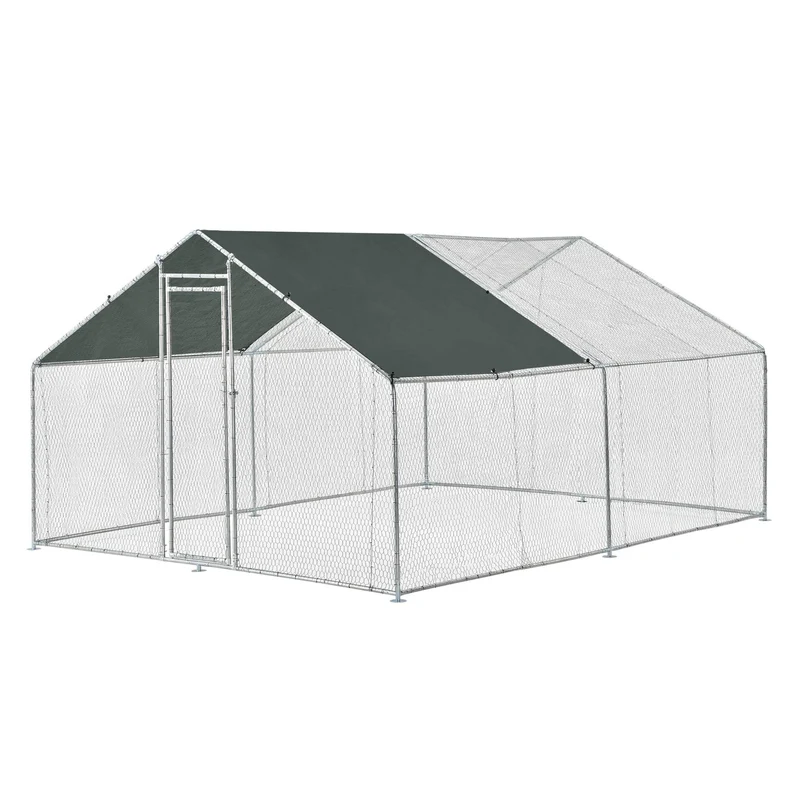 Enclos extérieur volière cage pour animaux avec serrure armature acier galvanisé 3 x 4 x 2 m argent vert foncé 03_0005141
