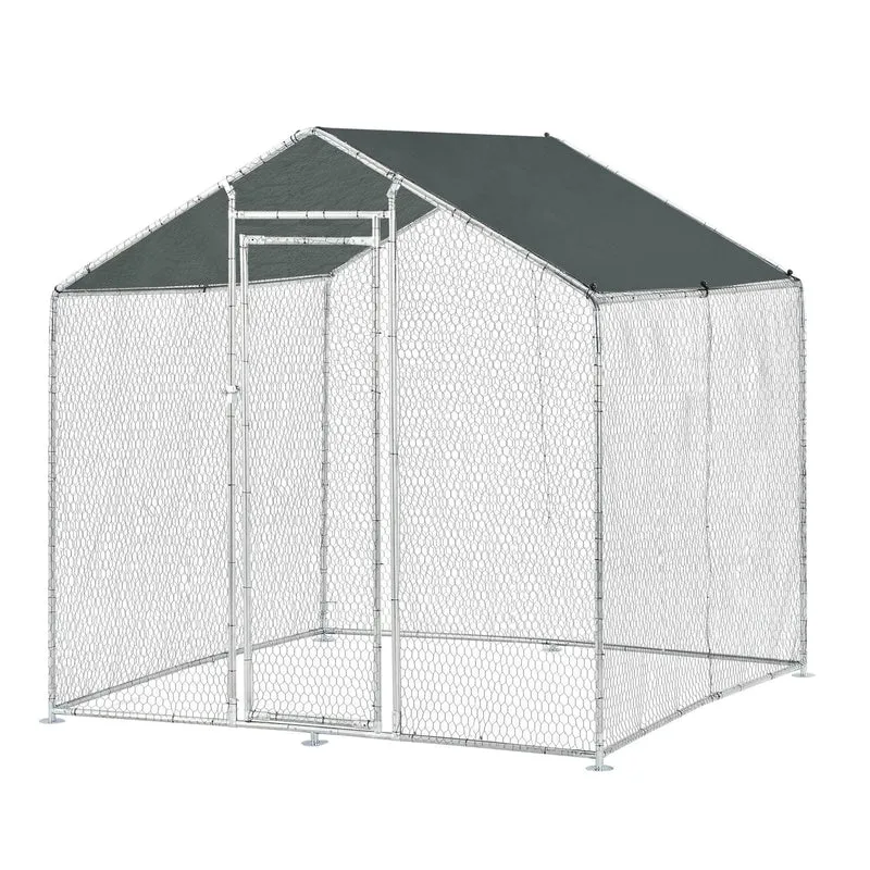 Enclos extérieur volière cage pour animaux avec serrure armature acier galvanisé 2 x 2 x 2 m argent vert foncé 03_0005139