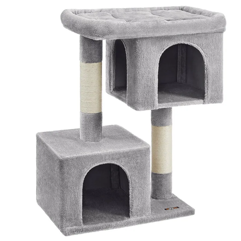 Arbre à chat colonne en sisal pour aiguiser les griffes 2 niches 68 x 48 x 101 cm luxueuses maison de jeu meubles pour chatons chats et félins couleur grise 12_0003825