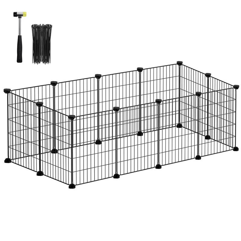 Enclos modulable pour petits animaux cage intérieur maillet en caoutchouc offert cochon d'inde lapin assemblage facile 143 x 73 x 46 cm noir 12_0005396