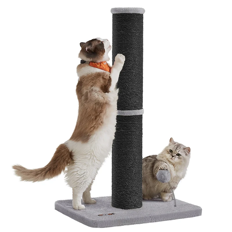 Griffoir arbre pour chat 85 cm de haut moyens et larges chats dissuade de gratter les meubles poteau à gratter en sisal pompom à ressort avec clochette gris tourterelle 12_0006007