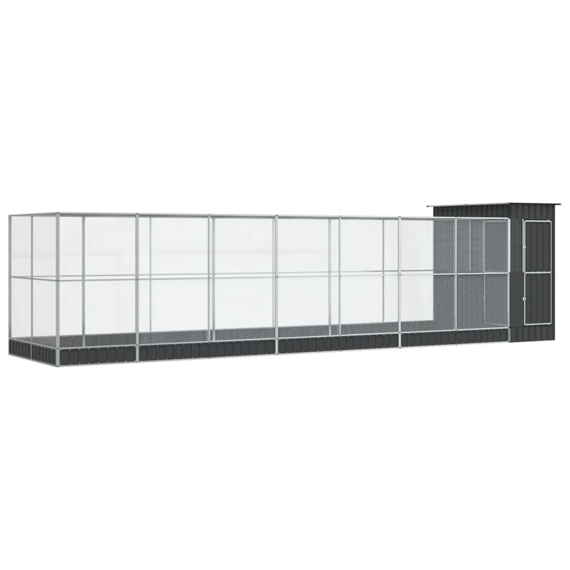 Volière cage à oiseaux avec extension argenté 830 x 203 x 216 cm acier Argent 02_0045663