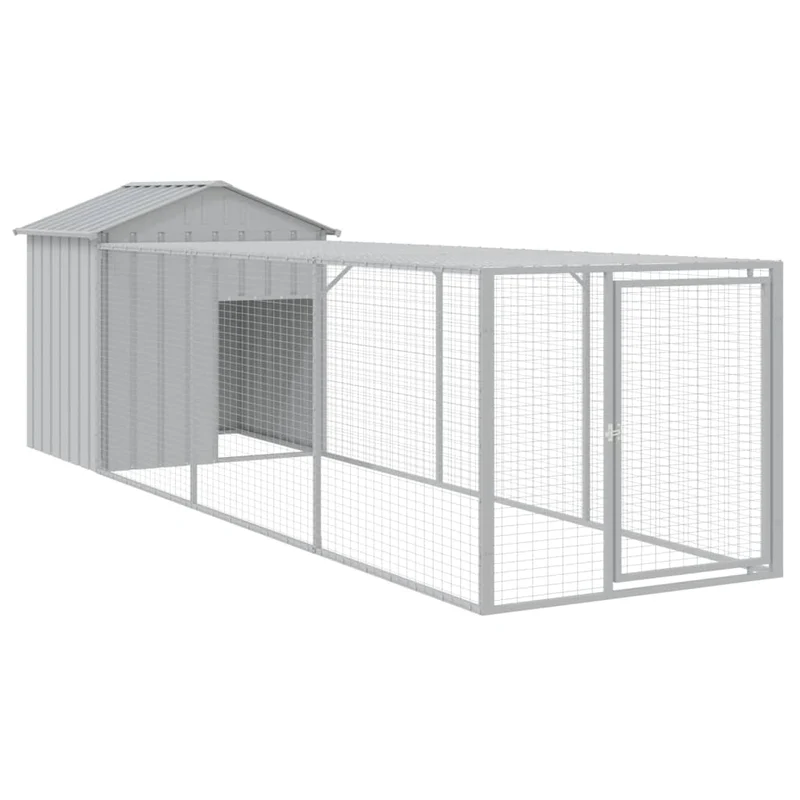 Poulailler enclos cage poules avec cour clair 117 x 405 x 123 cm acier galvanisé gris 02_0043959